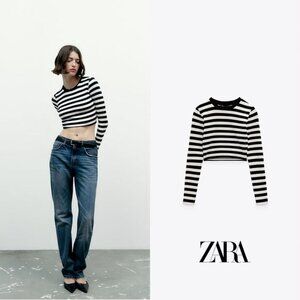 ZARA STRIPED CROP TOP 3641 809 SIZE S